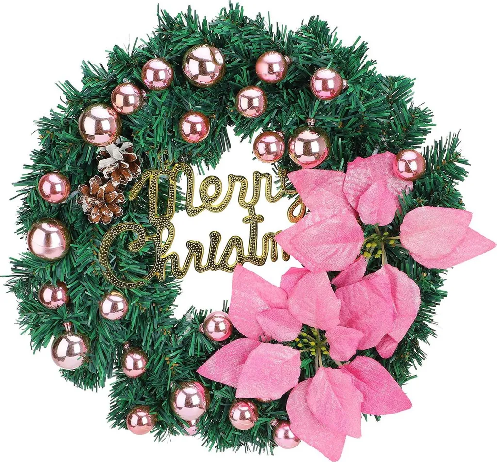 Couronne de Noël LED pour façade et porte extérieure 40cm rose piles