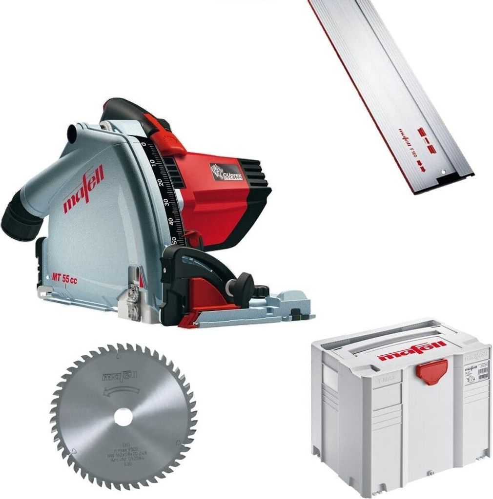 MAFELL Tauchsäge MT 55 cc MidiMAX (1400 Watt CUprex Hochleistungsmotor, 57mm Schnitttiefe, T-Max Transportkoffer, 80cm Führungsschiene, Germany)