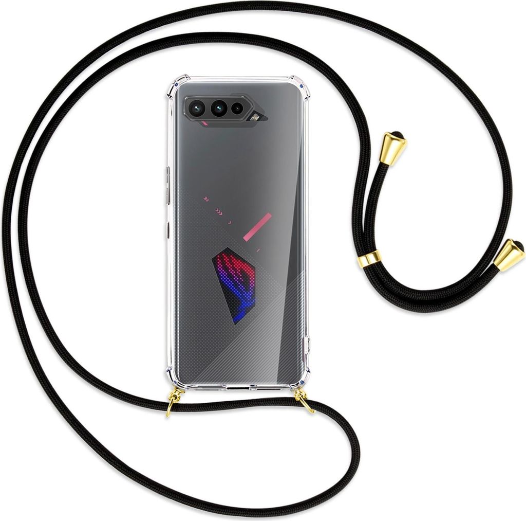 Handykette Backcover-Schutzhülle mit Band (Metall goldfarben) für Asus ROG Phone 5, 5 Ultimate, 5 Pro - schwarz