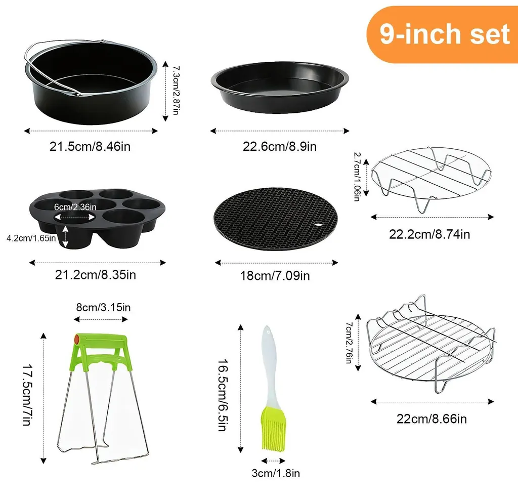 Accessoires Airfryer pour Cuisiner et Pâtisser - 10 Pièces Inox 23 cm