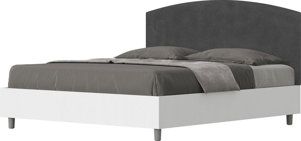 ITYHOME - Bett mit Bettkasten 160x190 Bettgestell Esche weiß Bett-Kopfteil mit Mikrofaserbezug Grau Antilia