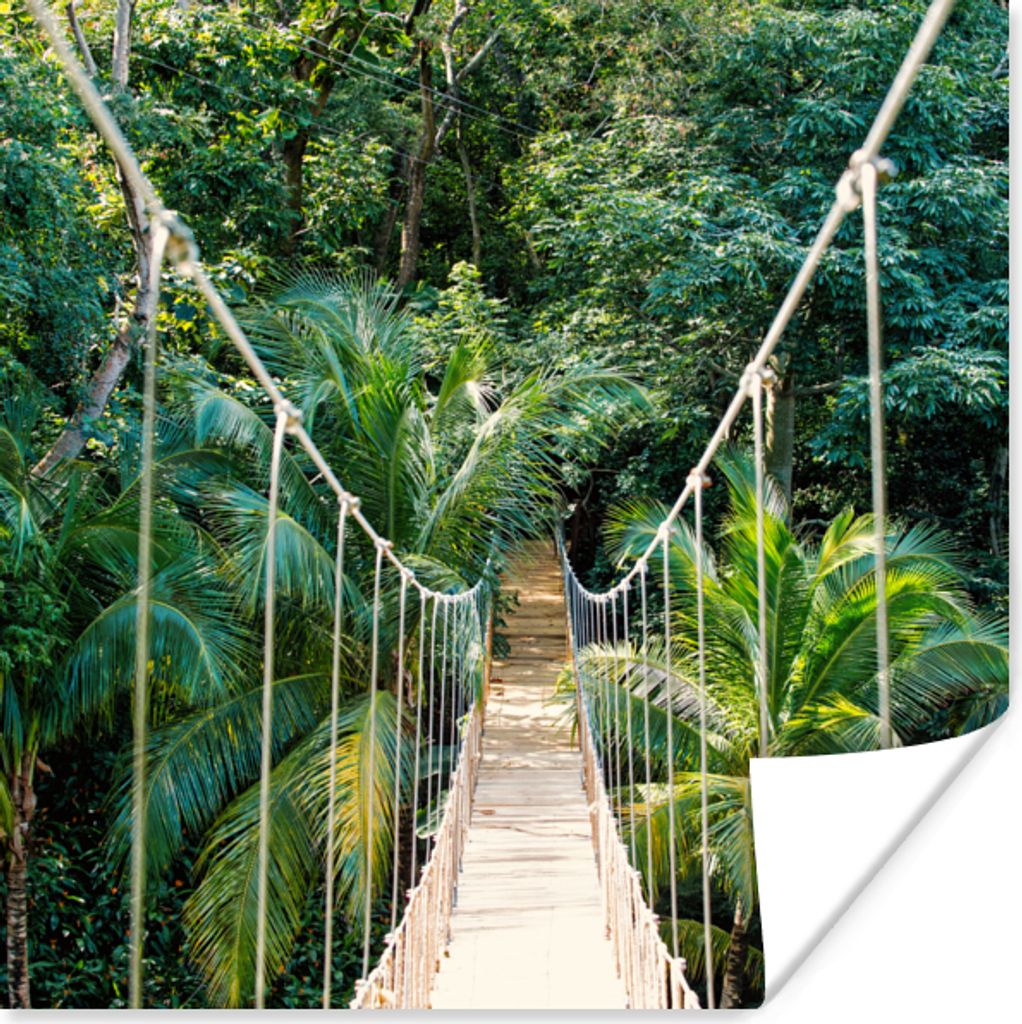 MuchoWow Poster Dschungel - Palme - Brücke - Natur - Pflanzen 75x75 cm - Wand Dekoration