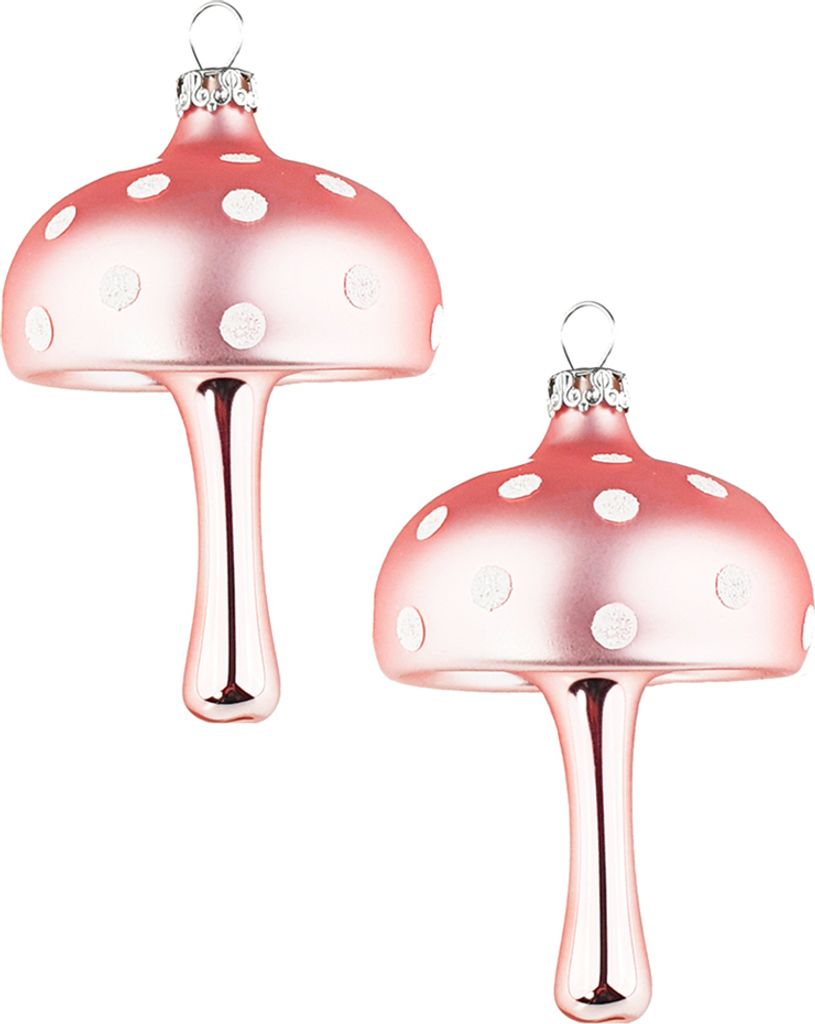 Thüringer Glasdesign Glückspilze Anhänger 9 cm (2 Stück) - Rosa Opal | Christbaumschmuck aus Glas
