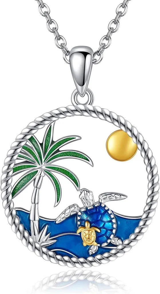 Collier Tortue Argent 925 Anti-allergie Pendentif Bleu Aigue-marine