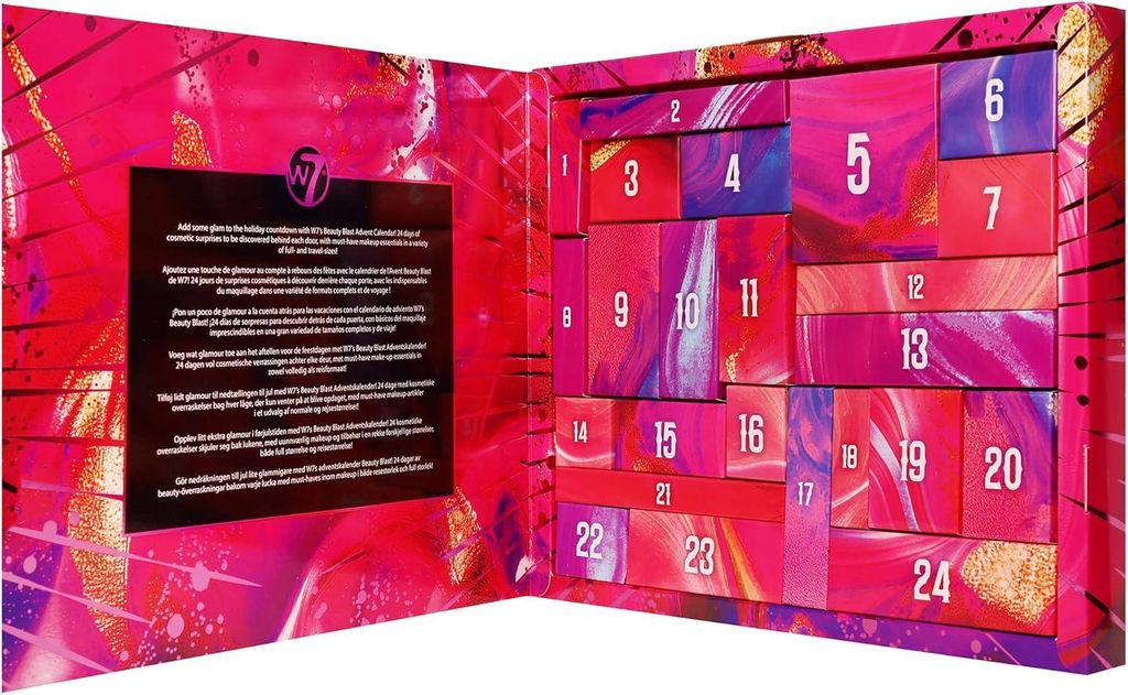 W7 Beauty Blast Adventskalender 2025, 24 Make-up & Kosmetik Überraschungen, Full- & Travel-Size, tierversuchsfrei, Geschenkideen für Frauen & Tee...