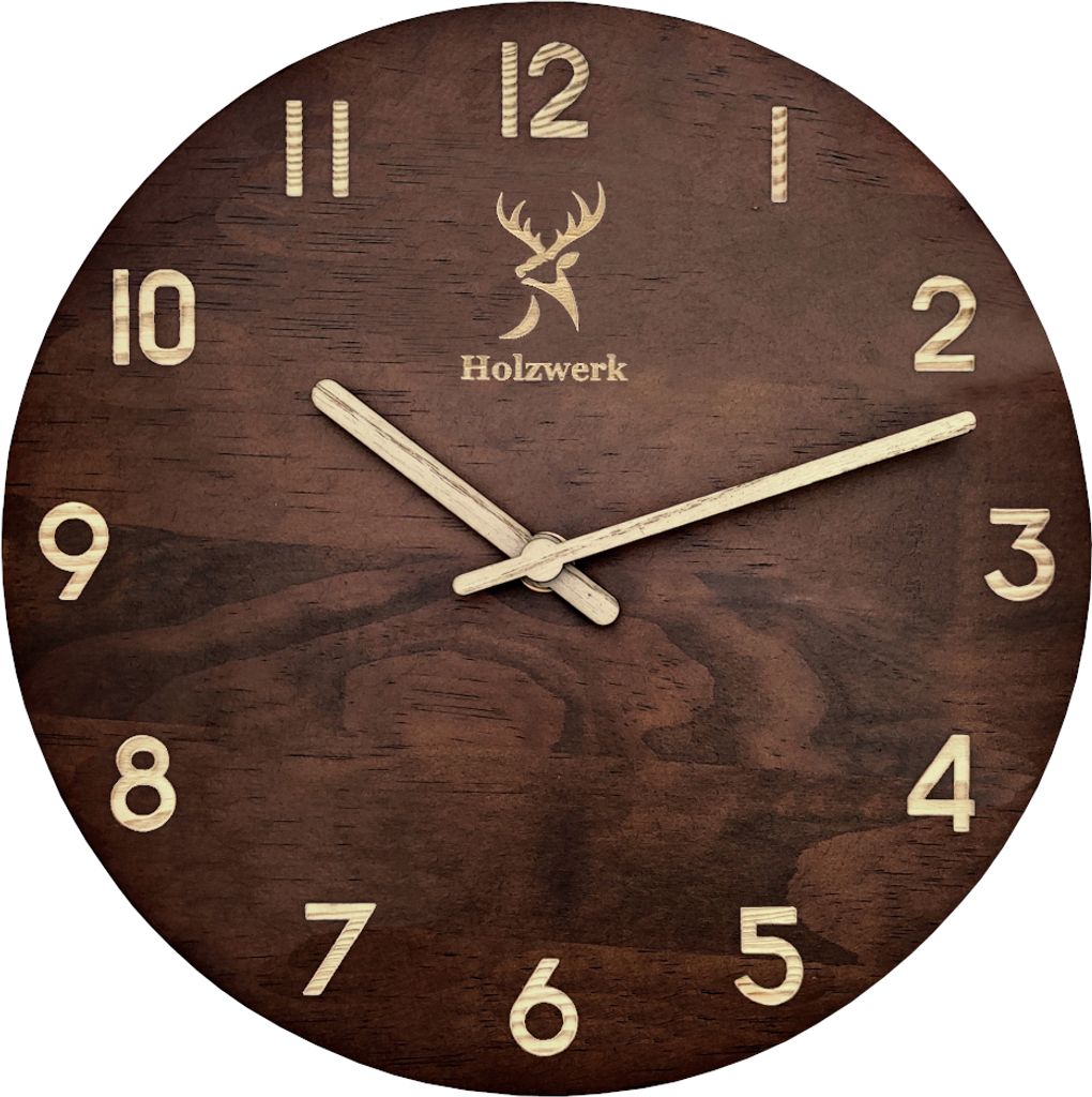 Holzwerk WINTERBERG moderne Loft 25 cm Designer Quarz Holz Wanduhr, braun, beige