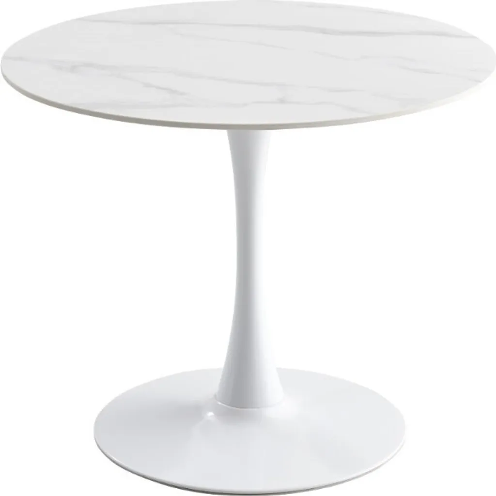 Table repas marbre blanc INTERLA 1 en pierre frittée anti-rayures 90cm