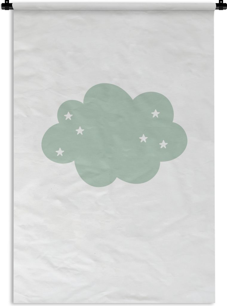 MuchoWow Wandteppich Wandbehang Wolke - Mädchen - Jungen - Sterne - Pastell - Kind 60x90 cm Tapisserie Dekoration Wandtuch - Foto-Teppich - Abwa...