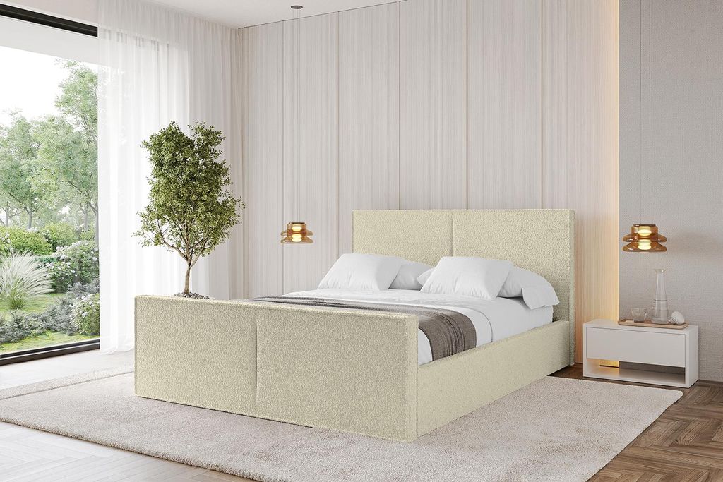 ALTDECOR Polsterbett mit Bettkasten - VANTO-Z 200x200 Beige- Bett mit Matratze H3/H4, Kopfteil und Fußteil, Boxbett, Doppelbett mit Stauraum