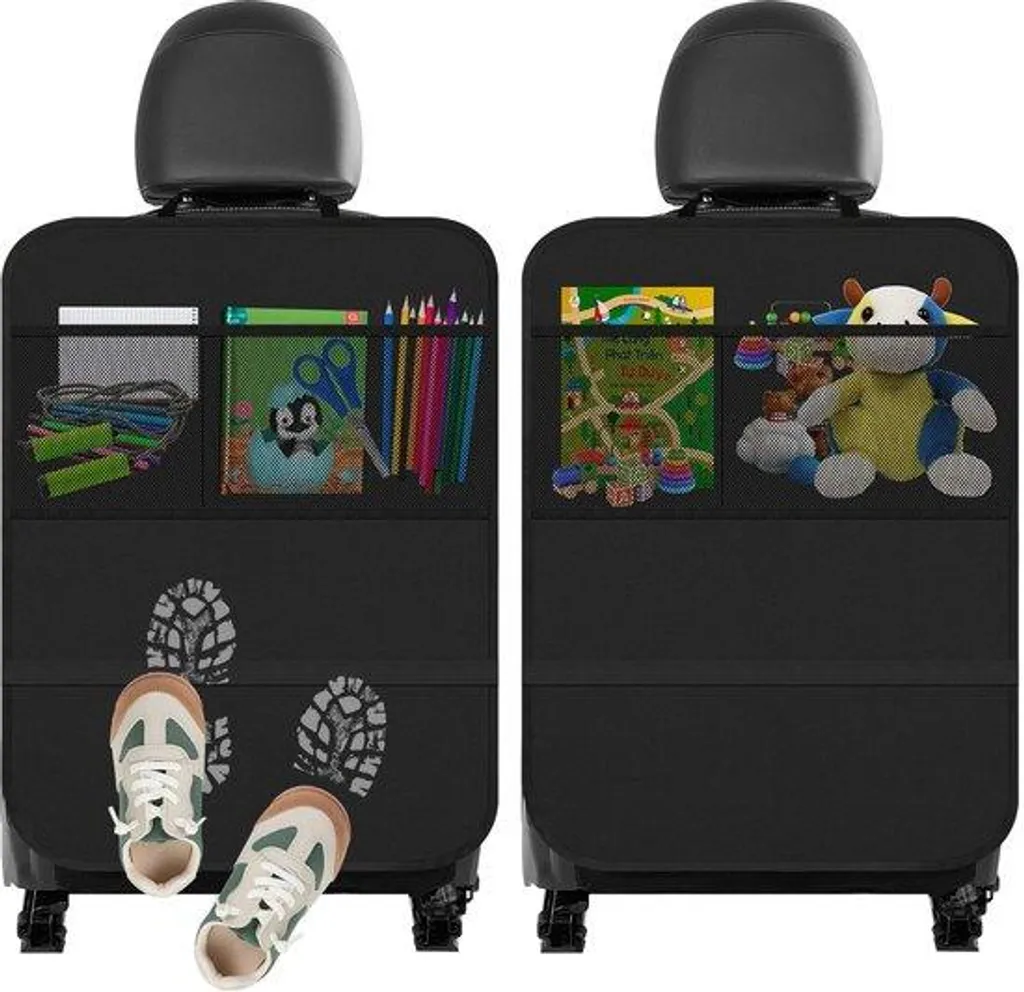 Organisateur de Siège Auto Enfant Noir avec Poches et Tissu Antidérapant