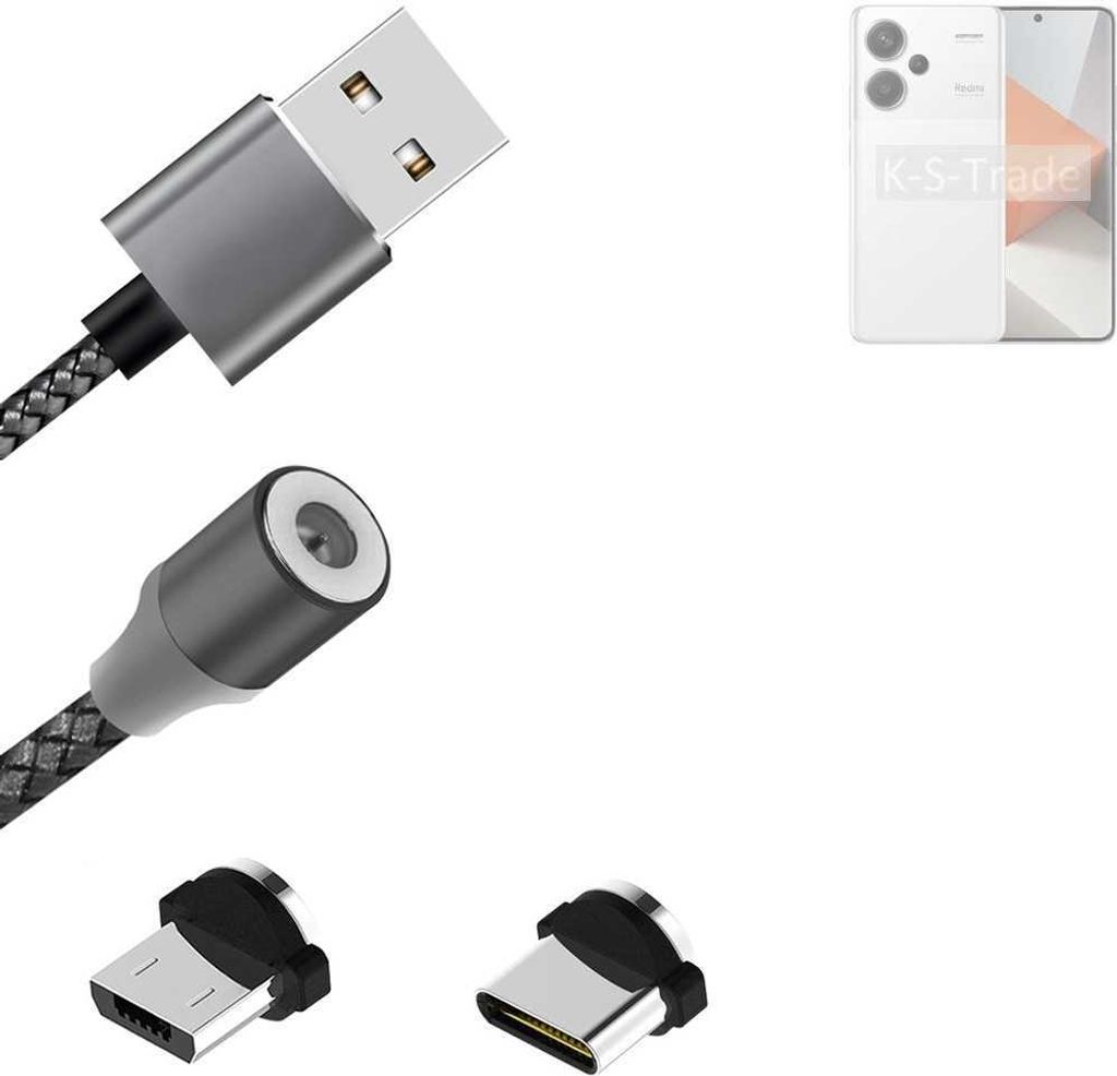 K-S-Trade Hochwertiges Magnet-Lade-kabel Sync-Kabel Daten-Kabel kompatibel mit Xiaomi Redmi Note 13 Pro+ mit USB-Typ-C-Anschluss und