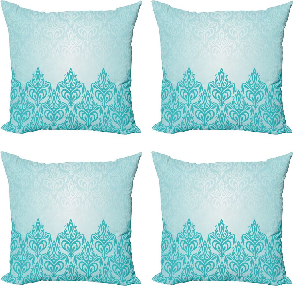 ABAKUHAUS Türkis Kissenbezug Set (4 Stück), Europäischer viktorianischer Entwurf, Moderner Doppelseitiger Digitaldruck, 60 cm x 60 cm, Blau