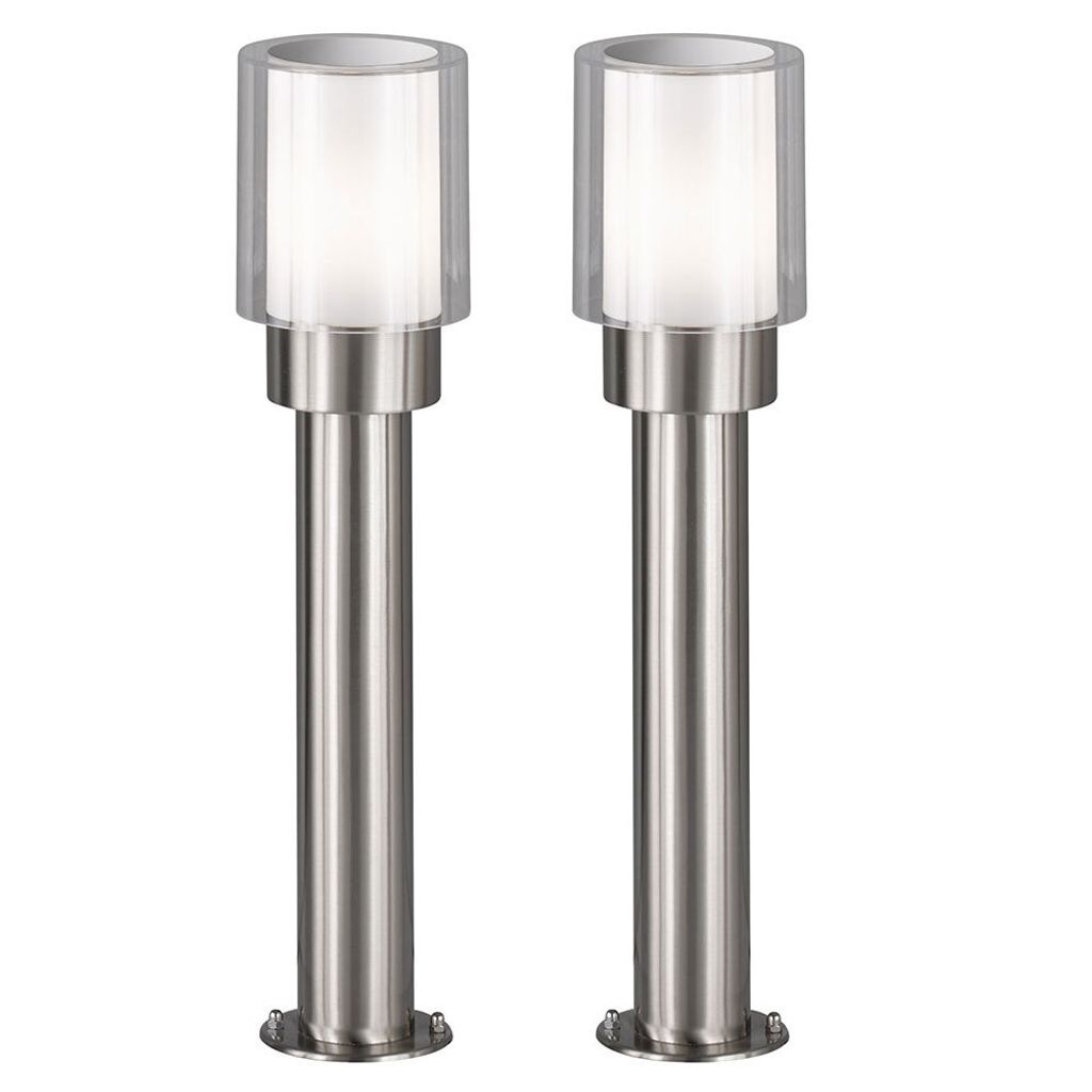 2er Set Stehleuchte, Edelstahl, silber, weiß, H 50 cm