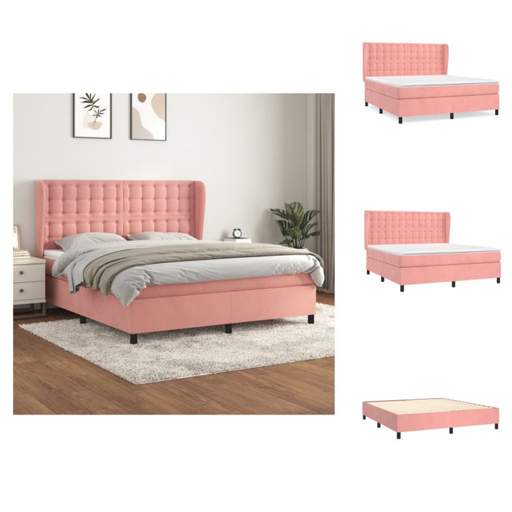 vidaXL Boxspringbett mit Matratze Rosa 160x200 cm Samt - Betten & Bettgestelle