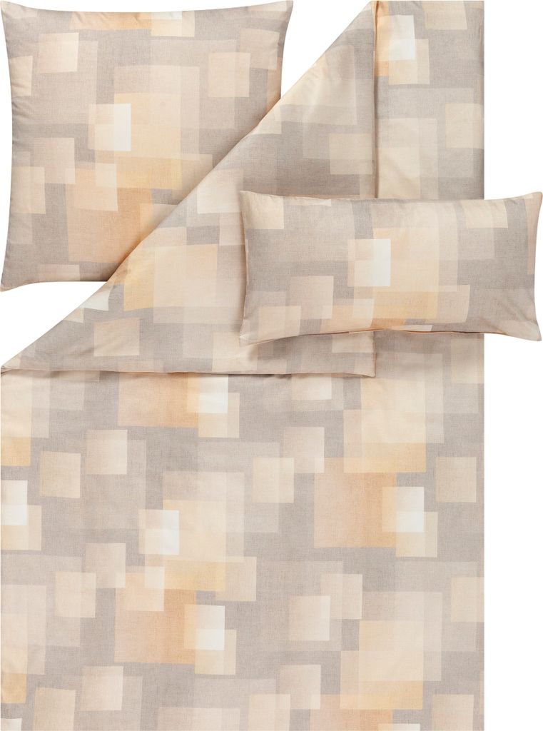Estella Mako-Satin Bettwäsche Atelier Silvio 135x200 + 1 x Kissen 80 x 80 + 1 x Kissen 40 x 80 Grafisch peach