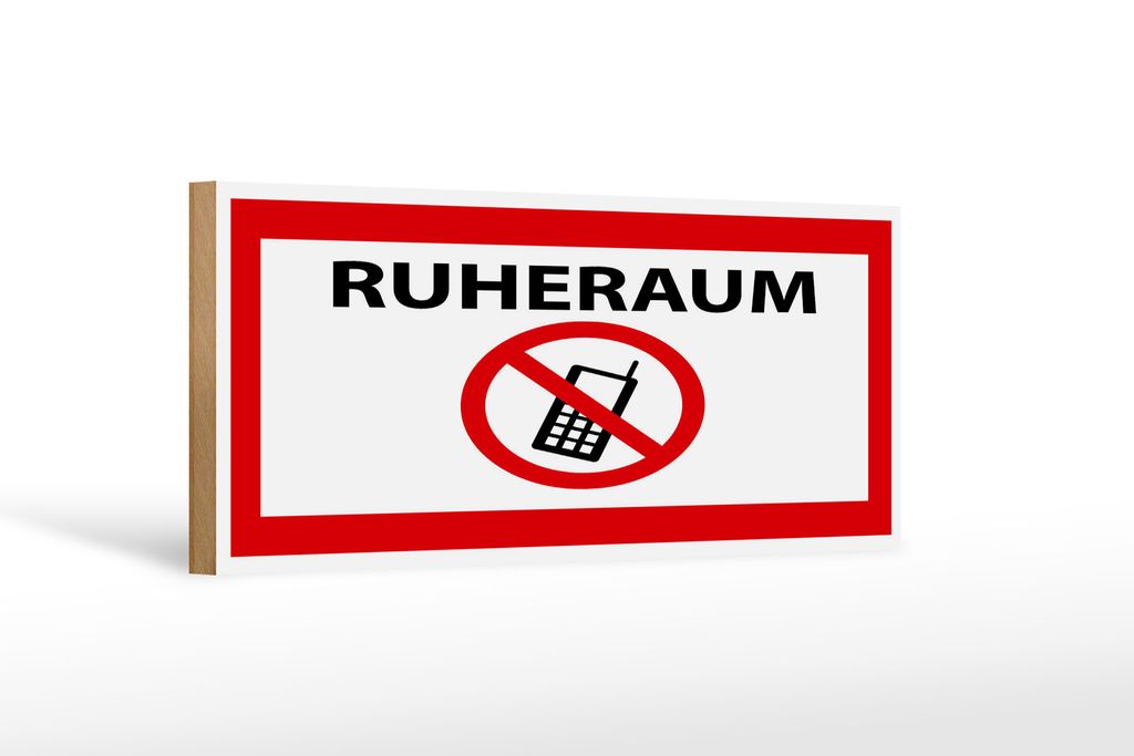 Holzschild Hinweis 27x10cm Ruheraum Handy verboten