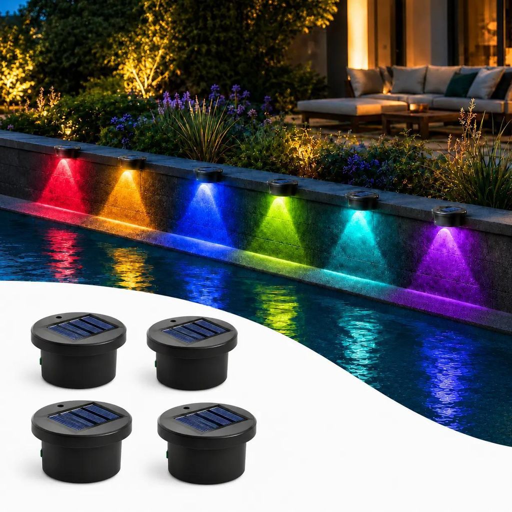 4er Set Poolbeleuchtung Solar, wasserdicht IP65, 6 Farben Produktbild 