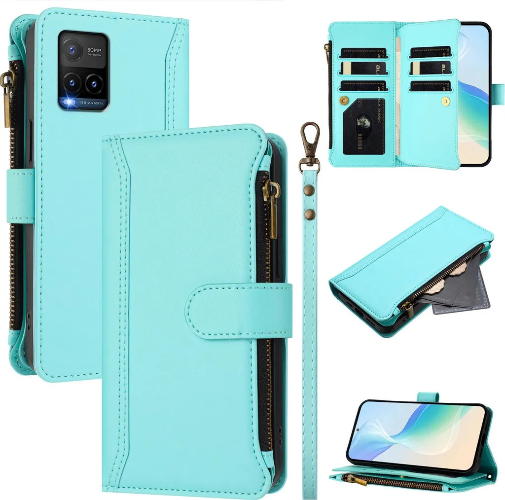 Cover Vivo Y33s 4G Verde Menta: Portafoglio con Zip Trendy