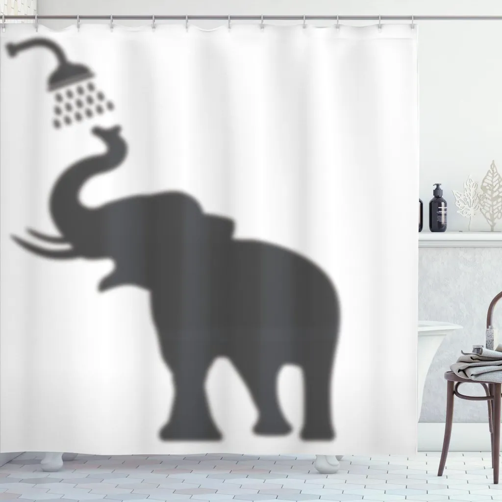 Tenda Doccia Artistica Elefante ABAKUHAUS 175x220 - Bianco Grigio