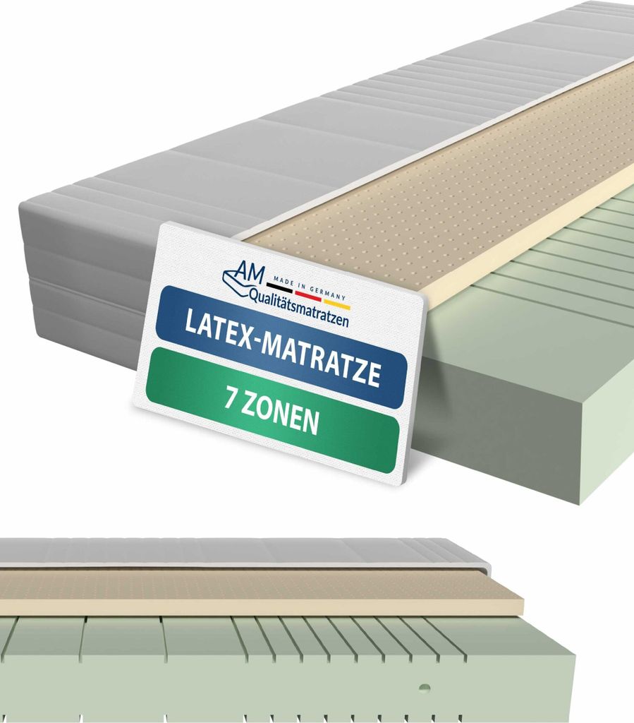AM Qualitätsmatratzen | Latex-Matratze 180x200 cm | H3 | Hochwertige Matratze mit 4 cm Latex-Auflage | 20 cm Höhe | Germany | 180 x 200 cm