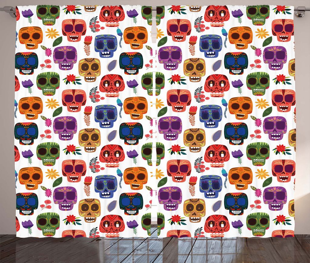ABAKUHAUS Hölzern Rustikaler Gardine, Scary Mask, Schlafzimmer Kräuselband Vorhang mit Schlaufen und Haken, 280 x 175 cm, Mehrfarbig