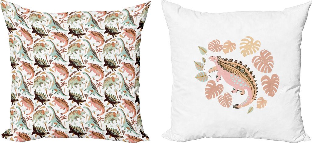 ABAKUHAUS Dino Dekokissen Kissenbezug 2er Pack, Pastell Urzeit Exotische Blätter, Modern Accent Doppelseitiger Digitaldruck, 40 x 40 cm, Almond Gr...