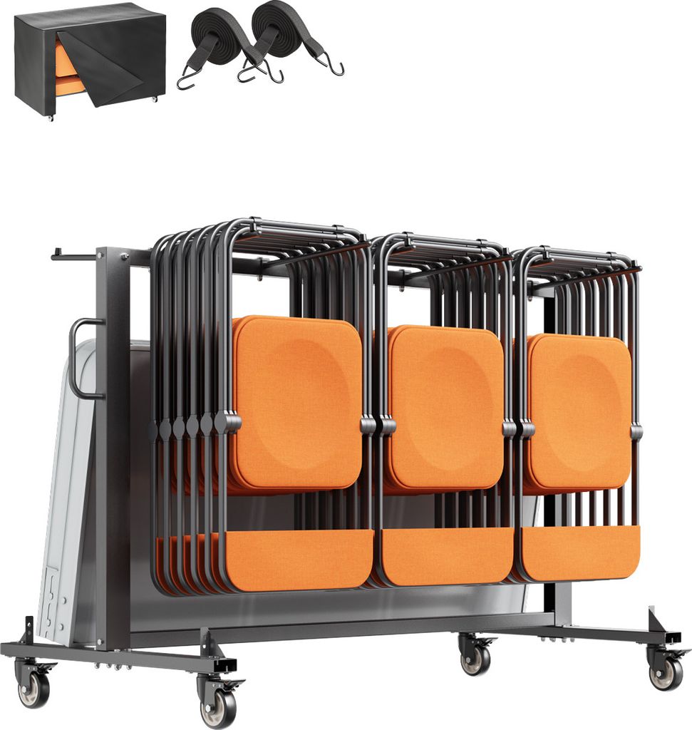 SucceBuy Klappbarer Stuhlwagen, 181 kg, für 42 Stühle und 12 Tische, mit Rädern, schwarz