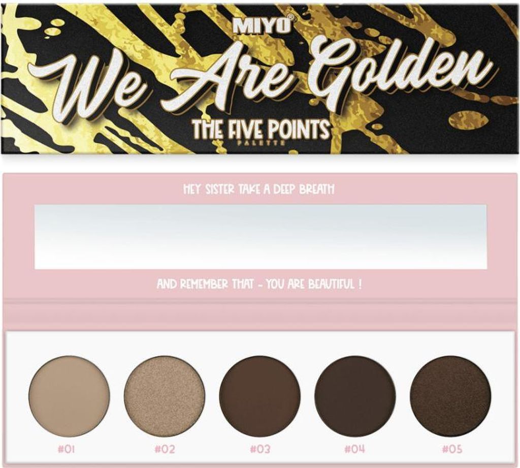 MIYO – Five Points 01 We Are Golden, 6,5 g – eine Palette mit 5 Lidschatten in Braun- und Beigetönen
