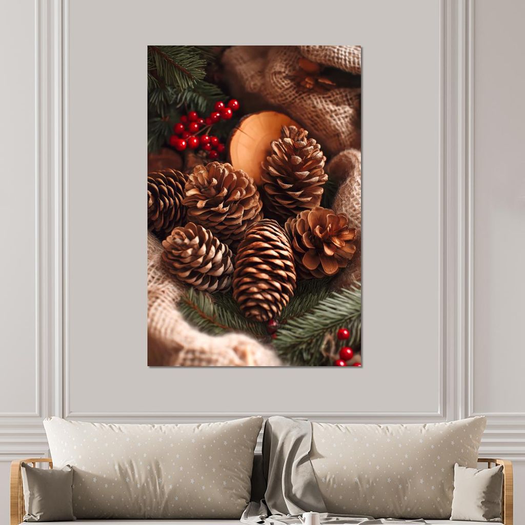 MuchoWow Wanddekoration Metall Metallbild Wandkunst 100x150 cm Tannenzapfen - Baum - Winter - Natur - Braun MuchoWow Aluminium Gemälde - Bild