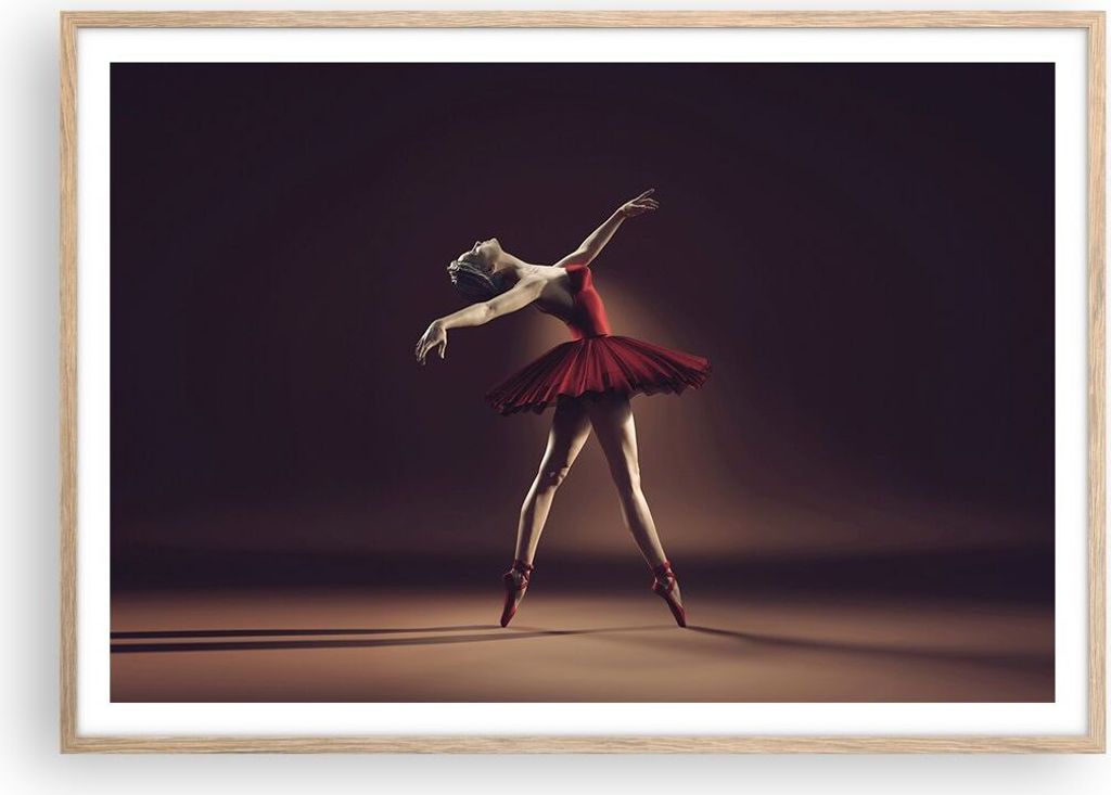 Gerahmtes Poster - Rahmen in heller Eiche - Ballerina Rot Kleid - 100x70 cm - Wand Bild - Wanddeko - Wandbilder - Wandposter - Bilderrahmen - Bilde...