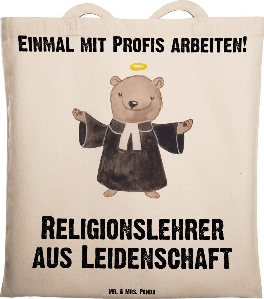 Mr. & Mrs. Panda Tote Bag Religionslehrer Leidenschaft - Transparent - Geschenk, Lustig, Grundschule, Spruch, Laptoptasche, Einkaufstüte, Beutel, ...