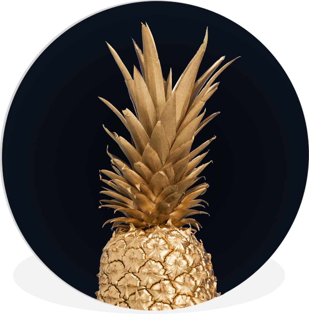 MuchoWow Rundes Wandbild - Runde Bilder Ananas - Gold - Farbe - Schwarz - Obst - Luxus Ø 90 cm Kreis Wanddekoration Kunststoff - Wandkreis - Wan...