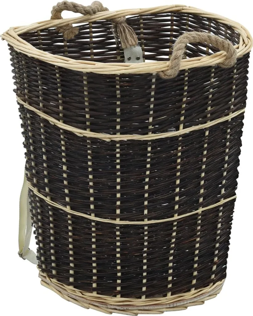 Panier à bois en osier naturel avec sangle robuste 57 x 51 x 69 cm