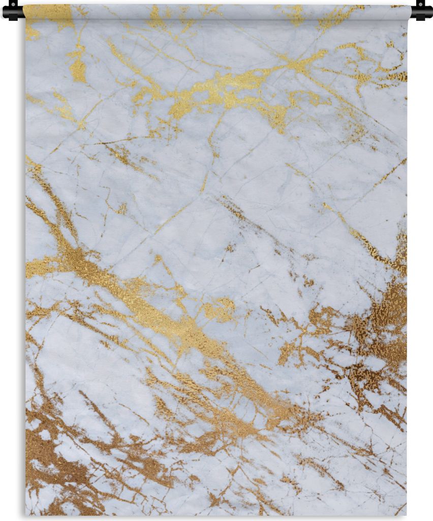 MuchoWow Wandteppich Wandbehang Marmor - Gold - Weiß - Luxe - Marmoroptik - Glitzer 120x160 cm Tapisserie Dekoration Wandtuch - Wohnzimmer - Mod...