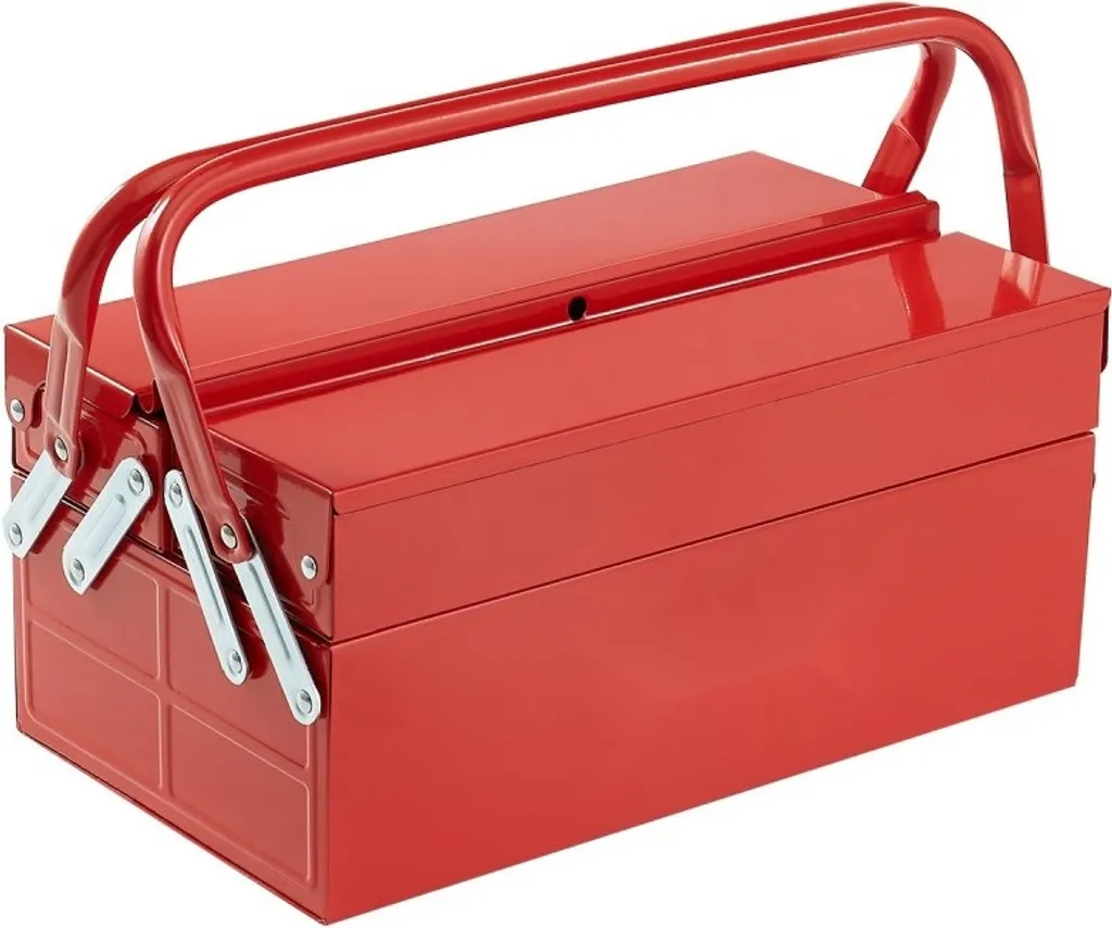 Coffre à outils métallique rouge de rangement avec poignée ergonomique