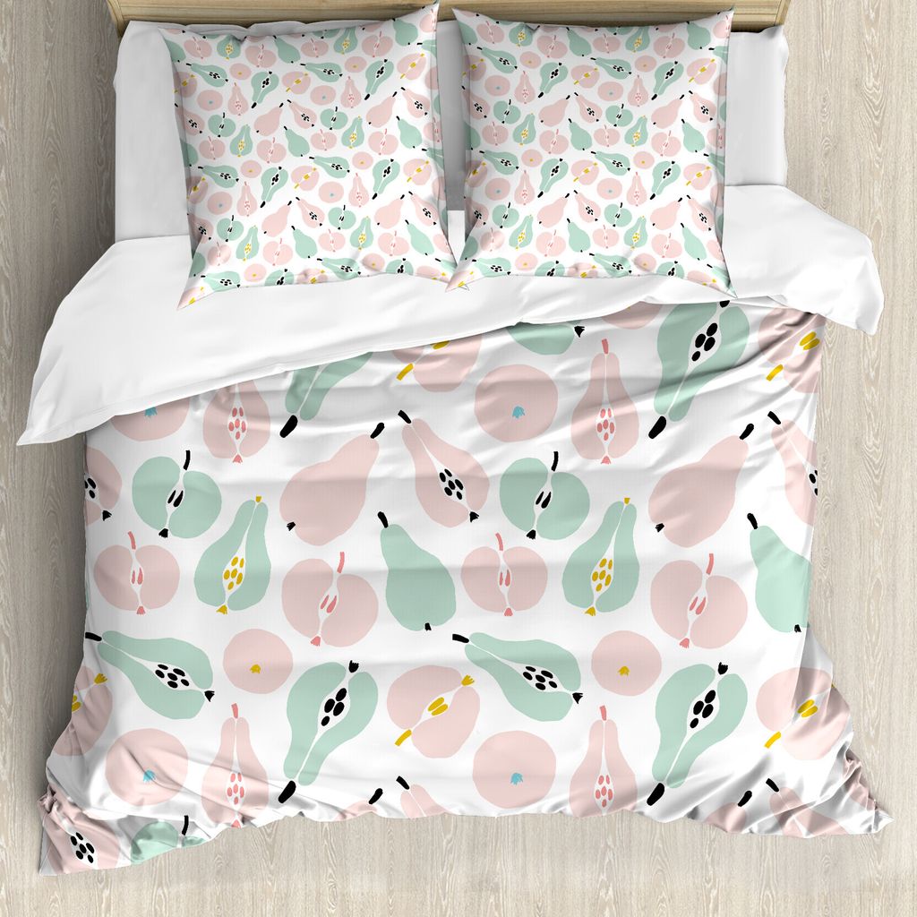 ABAKUHAUS Obst Bettbezug Set für Einzelbetten, Äpfel Birnen in Pastelltönen, Milbensicher Allergiker geeignet mit Kissenbezug, 155 cm x 220 cm -...
