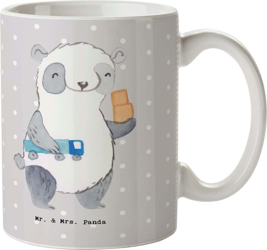 Mr. & Mrs. Panda Tasse Möbelpacker Herz - Grau Pastell - Geschenk, Pott, Motivtasse, Teetasse, Möbel Packen, Umzugshelfer, Kaffeetasse, Kaffeebec...
