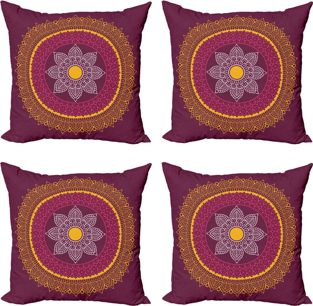 ABAKUHAUS Mandala Kissenbezug Set (4 Stück), Ornamental Vintage Design, Moderner Doppelseitiger Digitaldruck, 50 cm x 50 cm, Mehrfarbig