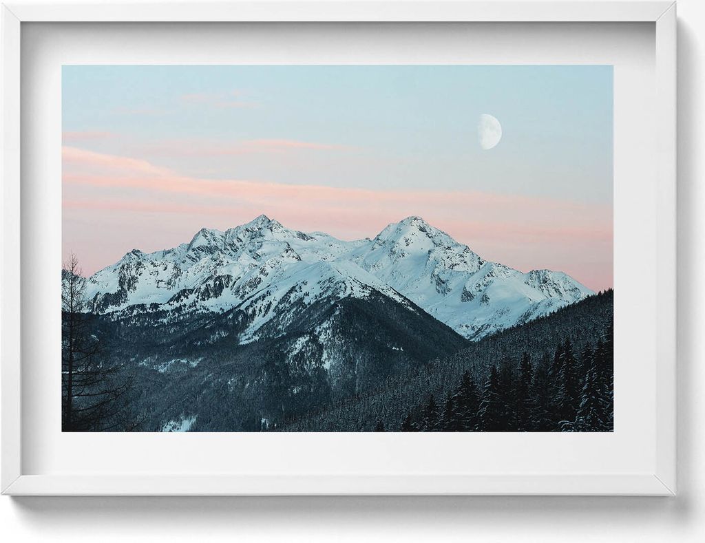 Bergkette im Winter– Wandbild mit Rahmen – Gerahmtes Bild – Wanddekoration – 70x50 cm – Schwarz Rahmen