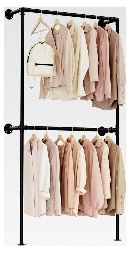Wandkleiderstange, Offener Kleiderschrank, Kleiderständer, Garderobenständer im Industrie-Stil, für Wohnzimmer und Schlafzimmer, Schwarz