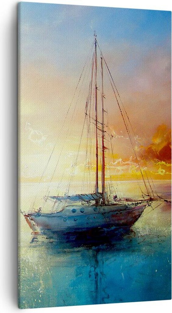 Bild auf Leinwand - Leinwandbild - Einteilig - Segelboot Westen die Sonne - 45x80cm - Wand Bild - Wanddeko - Wandbilder - Leinwanddruck - Bilder - ...