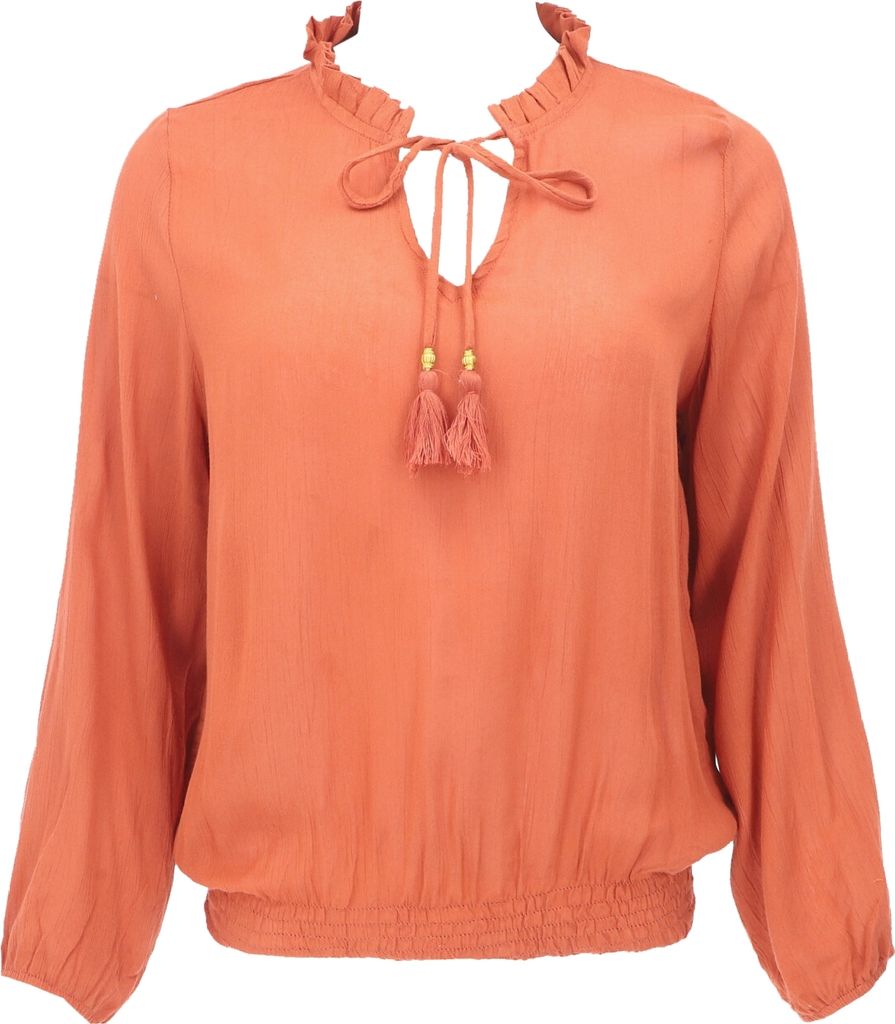 Schlupfpbluse Boho Chic, Luftige Langarmbluse - Zimtrot, Damen, Orange, Viskose, Größe: S