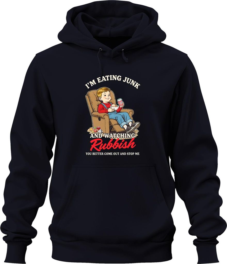 I'M EATING JUNK AND WATCHING Rubbish lustig kind filmabend snack Uni Hoodie Kapuzenpullover, Navy, M