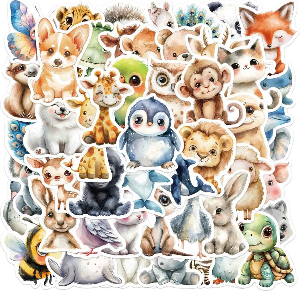 Tiersticker sind fünfzig ethylene-sticker mit Süßen wasserfarbmuster - wasserdicht, handys, wasserflaschen, fahrflaschen, koffer, abtaster, fotos