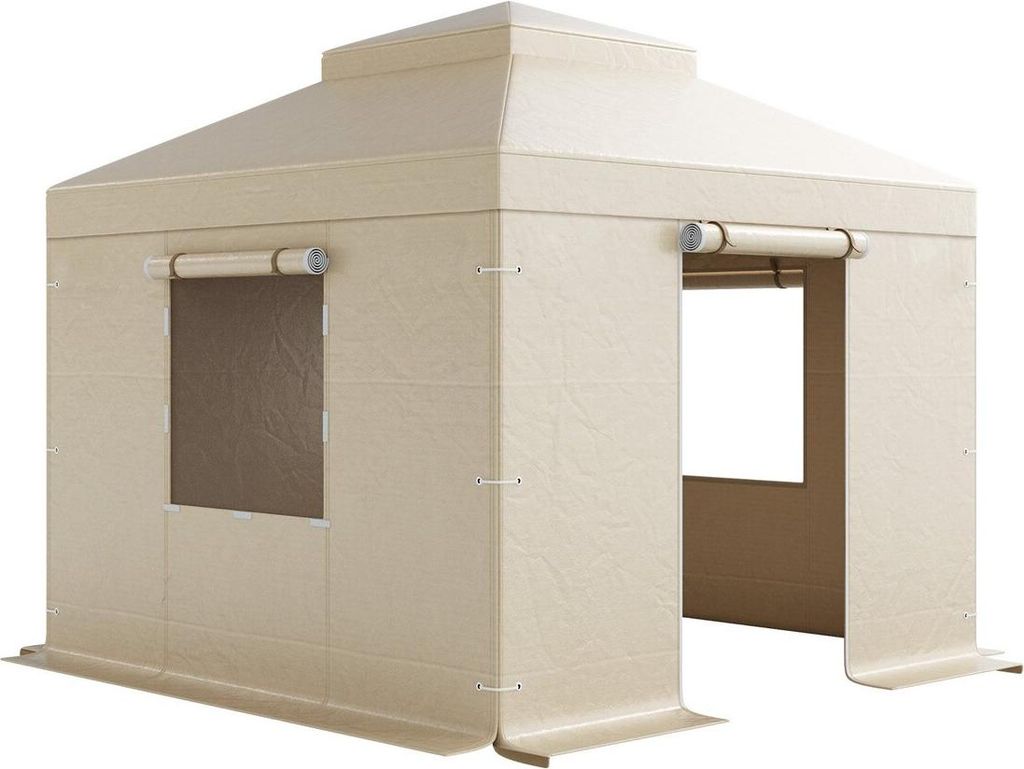 Winter Gazebo Cover Fits 3.05 x 3.05 m Hardtop Gazebos, All-Weather Double-Tiered Gazebo Cover with Sidewalls & Windows, High-Density PE Enclosed S...