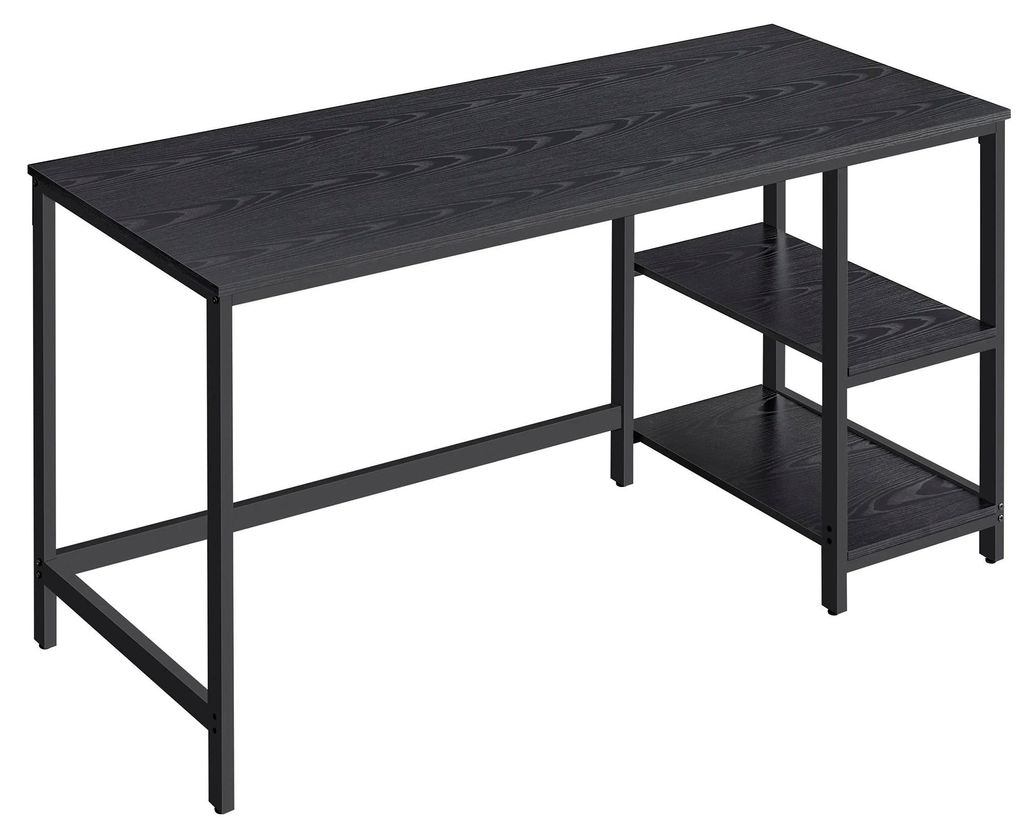 Schreibtisch - Computertisch/PC-Tisch - Rechteckig - 2 Ablagen rechts/links - Stahlgestell - Für Büro & Wohnzimmer - Selbstmontage - Schwarz