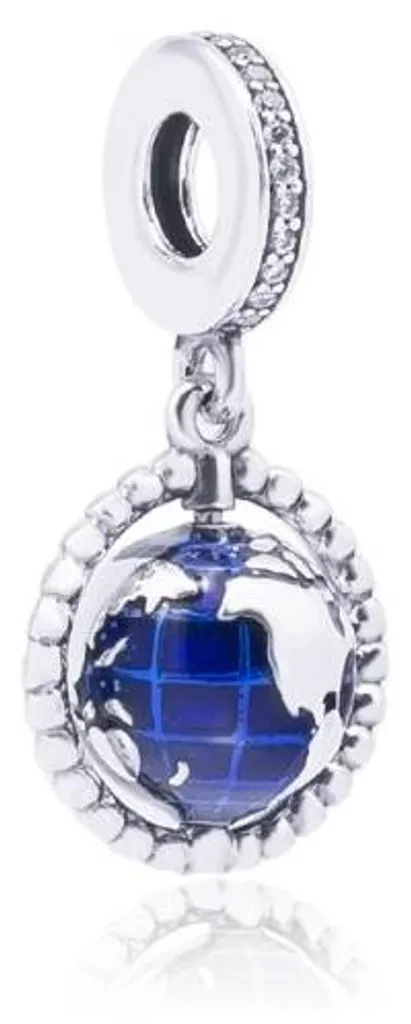 Charm Globe Bleu Scintillant Pandora 798021CZ avec Zirconium et Argent
