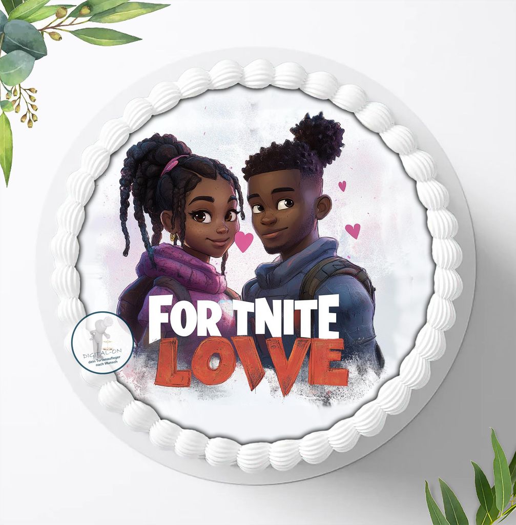 Für die Geburtstags Torte ein Tortenaufleger, Zuckerbild mit dem Motiv: Fortnite Love, Essbares Foto für Torten, Fondant, Ø 20cm, 2106z