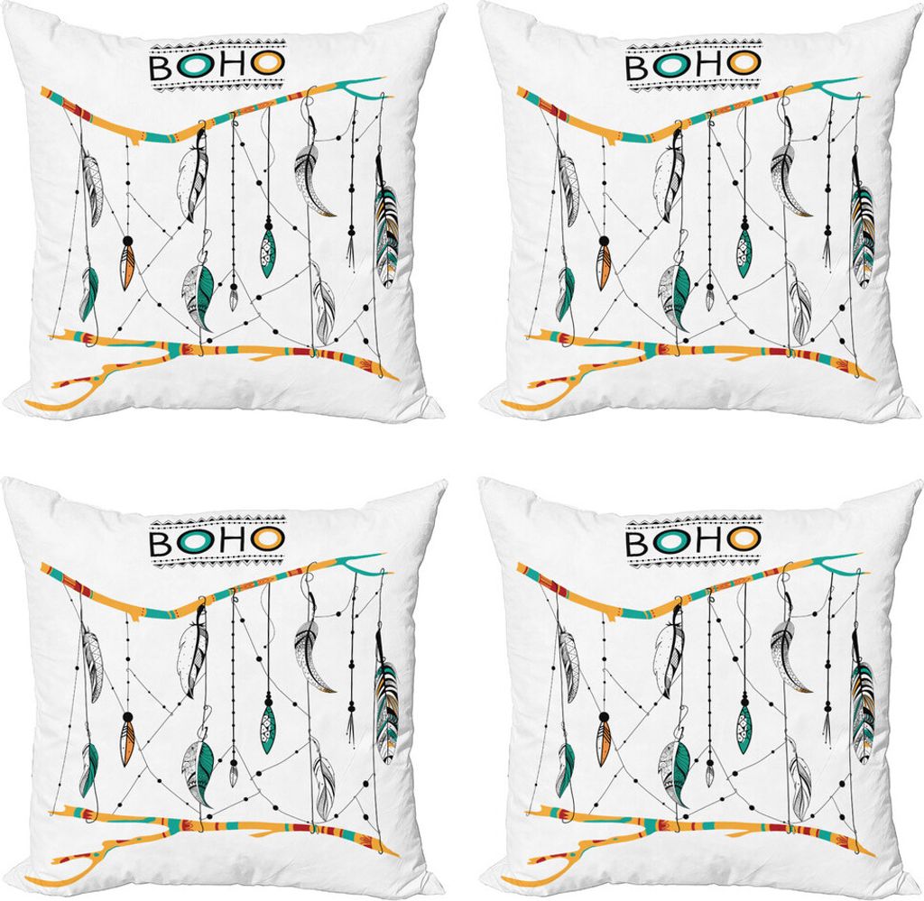 ABAKUHAUS Stammes Kissenbezug Set (4 Stück), Retro-Federn, Moderner Doppelseitiger Digitaldruck, 60 cm x 60 cm, Mehrfarbig
