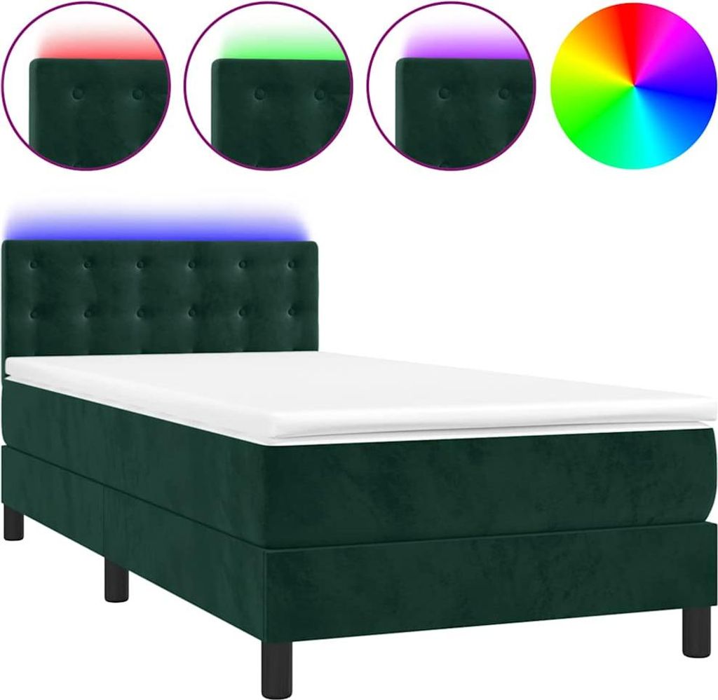 vidaXL Boxspringbett mit Matratze & LED Dunkelgrün 90x200 cm Samt